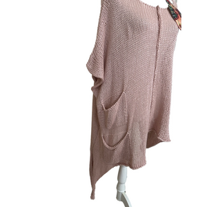 Colette Crocheted Two Pocket Cotton Poncho Made in Italy NWT